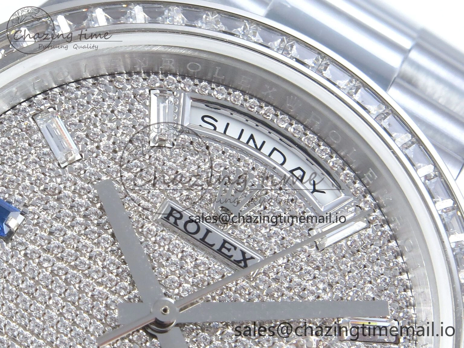 Neat DayDate 40 SS QF 1:1 Best Edition Blue Diamonds Dial Diamonds Bezel on President Bracelet A2836 V5 (Gain Weight) 485