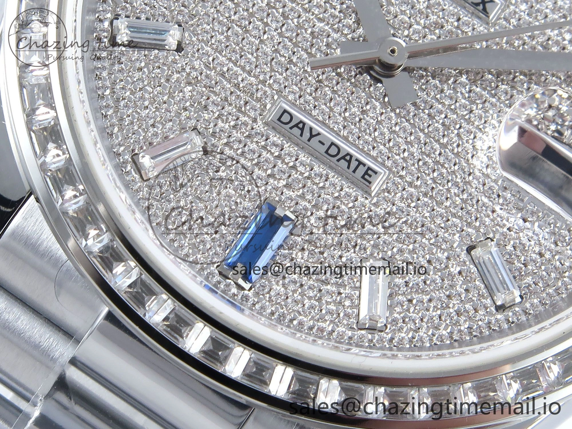 Neat DayDate 40 SS QF 1:1 Best Edition Blue Diamonds Dial Diamonds Bezel on President Bracelet A2836 V5 (Gain Weight) 485