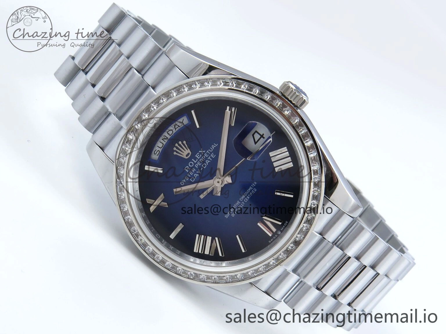 Compact DayDate 40 SS QF 1:1 Best Edition Blue Black Dial Diamonds Bezel on President Bracelet A2836 V5 (Gain Weight) 482