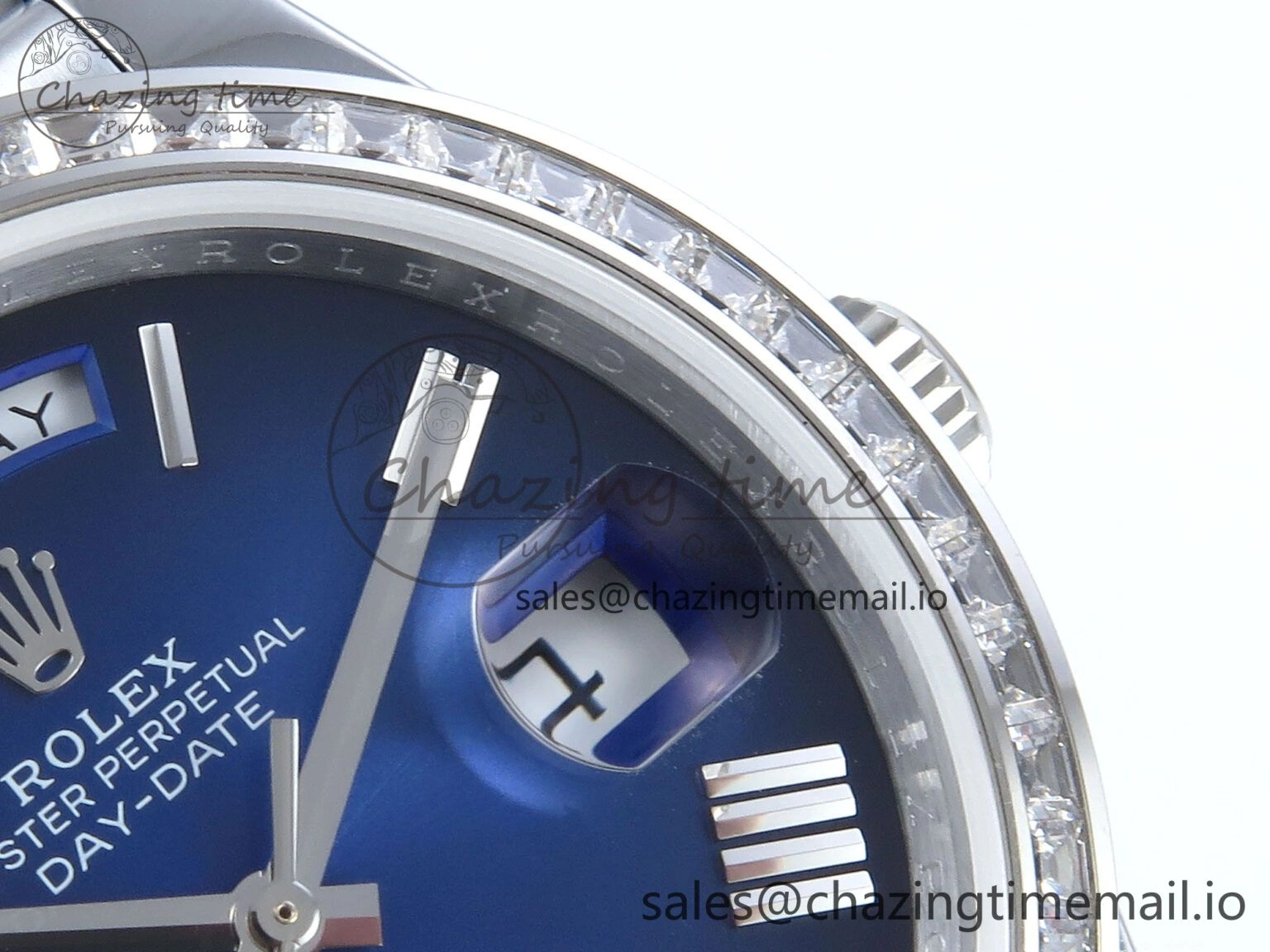 Compact DayDate 40 SS QF 1:1 Best Edition Blue Black Dial Diamonds Bezel on President Bracelet A2836 V5 (Gain Weight) 482