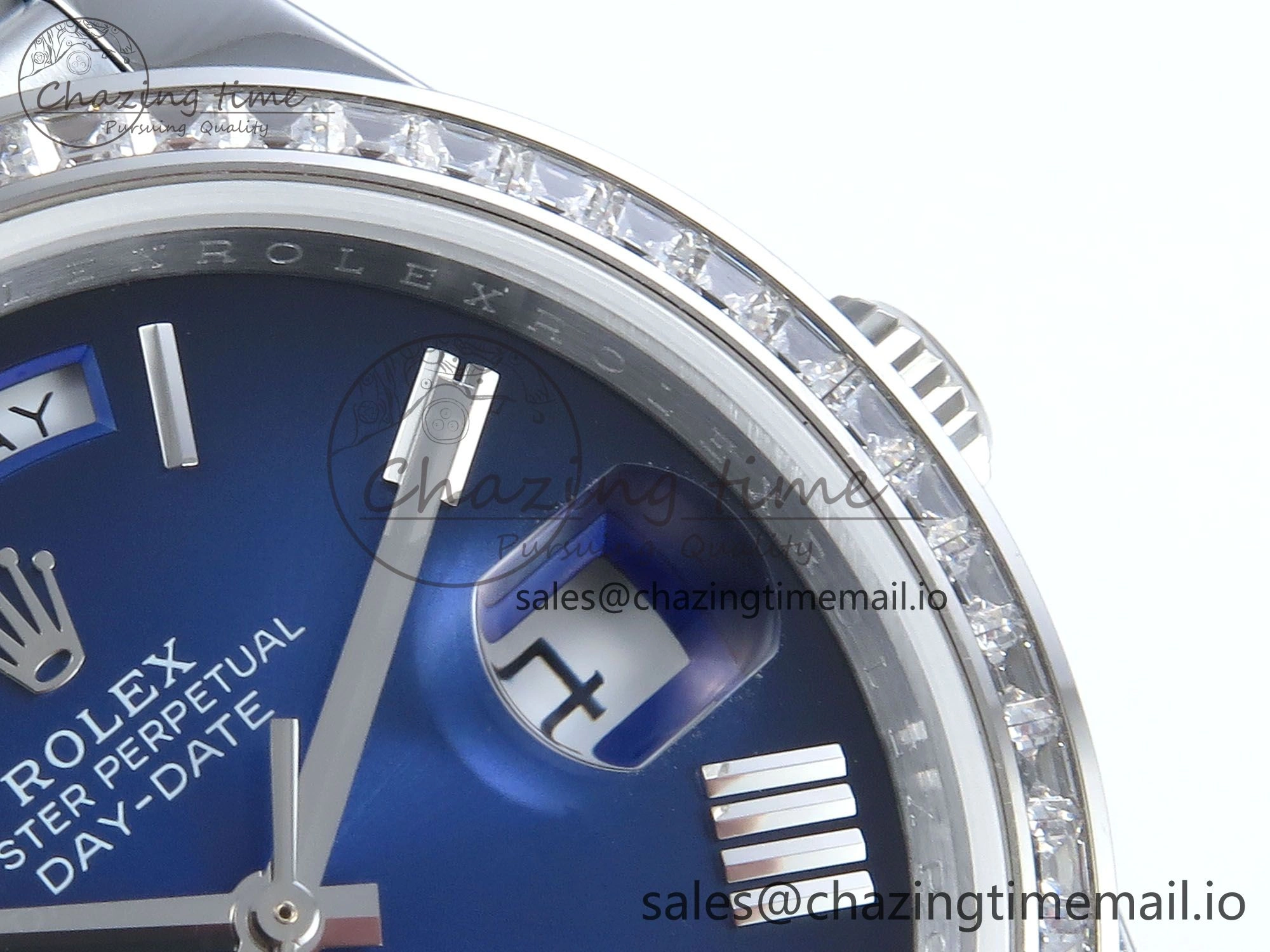 Compact DayDate 40 SS QF 1:1 Best Edition Blue Black Dial Diamonds Bezel on President Bracelet A2836 V5 (Gain Weight) 482