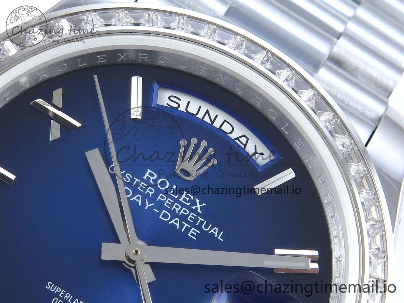 Compact DayDate 40 SS QF 1:1 Best Edition Blue Black Dial Diamonds Bezel on President Bracelet A2836 V5 (Gain Weight) 482