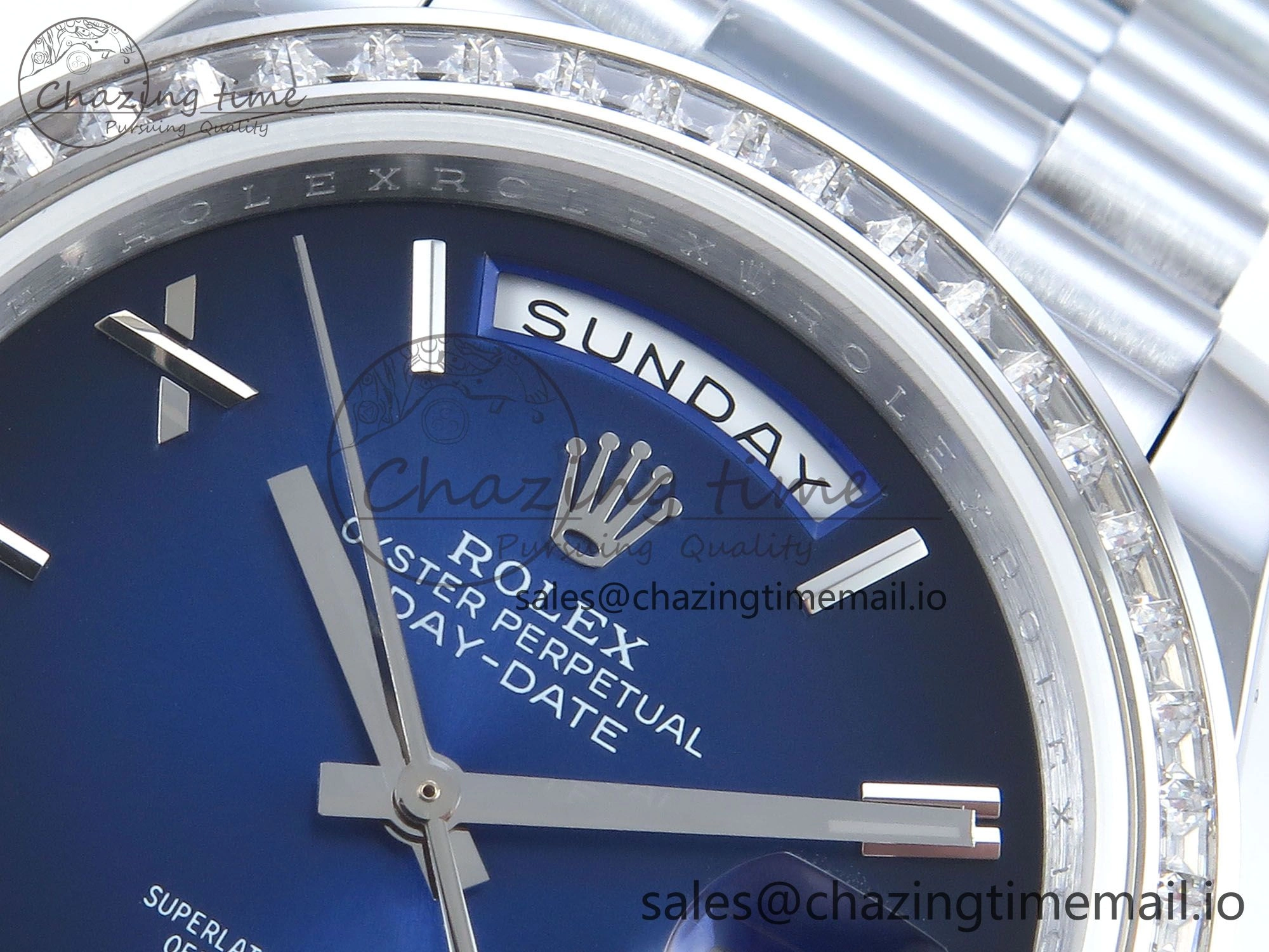 Compact DayDate 40 SS QF 1:1 Best Edition Blue Black Dial Diamonds Bezel on President Bracelet A2836 V5 (Gain Weight) 482