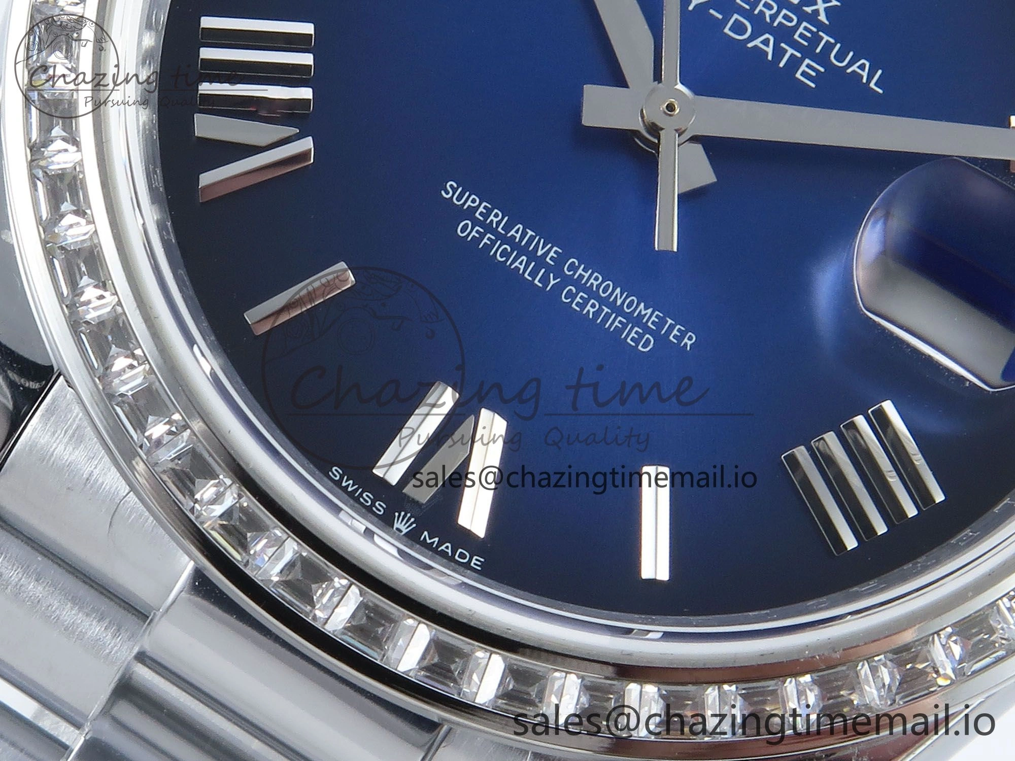 Compact DayDate 40 SS QF 1:1 Best Edition Blue Black Dial Diamonds Bezel on President Bracelet A2836 V5 (Gain Weight) 482