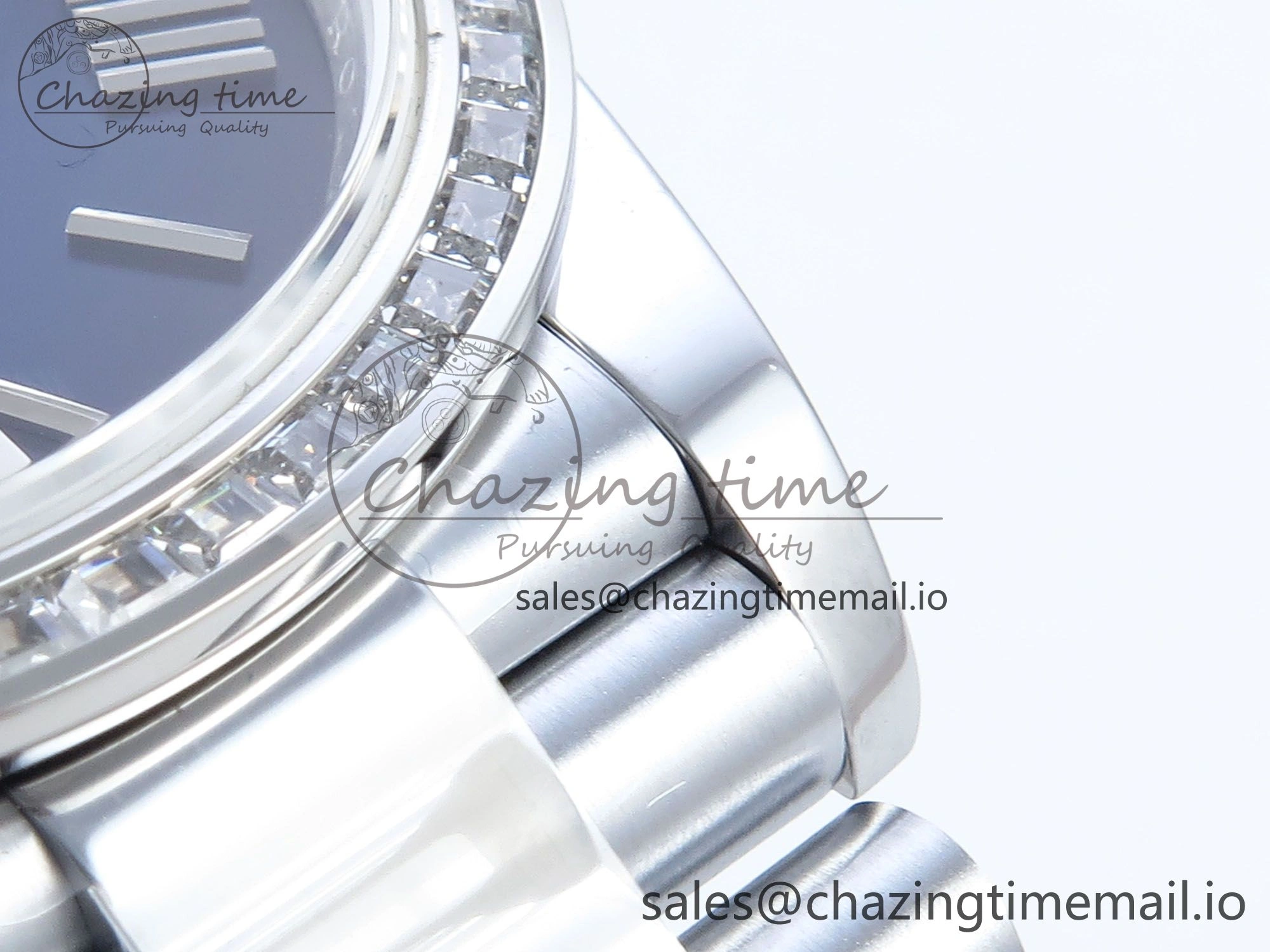 Compact DayDate 40 SS QF 1:1 Best Edition Blue Black Dial Diamonds Bezel on President Bracelet A2836 V5 (Gain Weight) 482