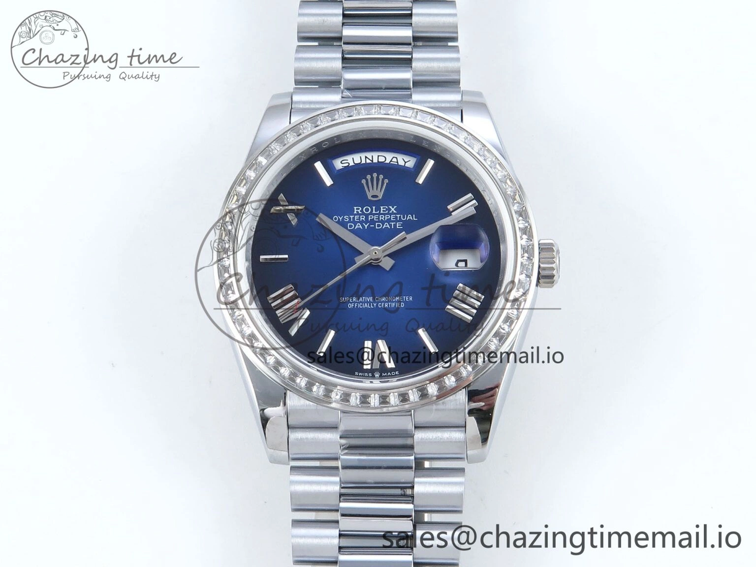 Compact DayDate 40 SS QF 1:1 Best Edition Blue Black Dial Diamonds Bezel on President Bracelet A2836 V5 (Gain Weight) 482