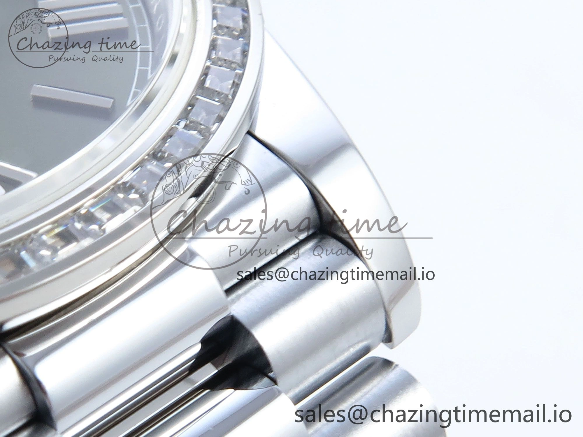 SmartChoice DayDate 40 SS QF 1:1 Best Edition Green Roman Dial Diamonds Bezel on President Bracelet A2836 V5 (Gain Weight) 478