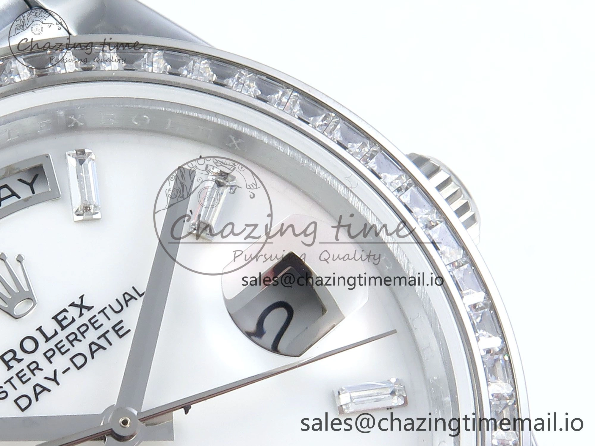 DayDate 40 SS QF 1:1 Best Edition White MOP Dial Diamonds Bezel on President Bracelet A2836 V5 (Gain Weight) SoftTouch 480