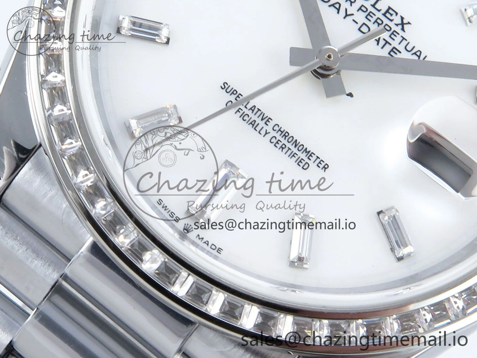 DayDate 40 SS QF 1:1 Best Edition White MOP Dial Diamonds Bezel on President Bracelet A2836 V5 (Gain Weight) SoftTouch 480