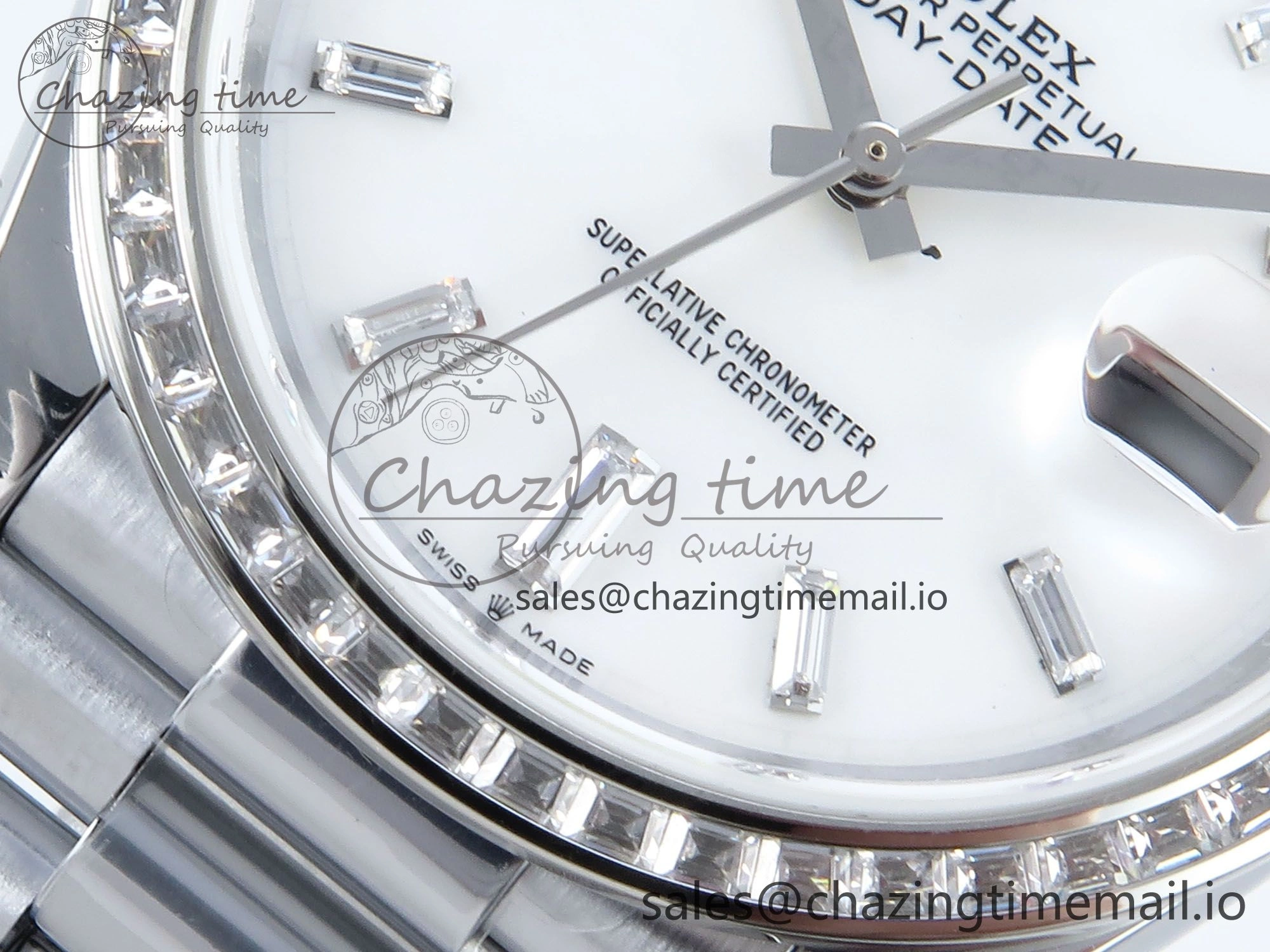 DayDate 40 SS QF 1:1 Best Edition White MOP Dial Diamonds Bezel on President Bracelet A2836 V5 (Gain Weight) SoftTouch 480