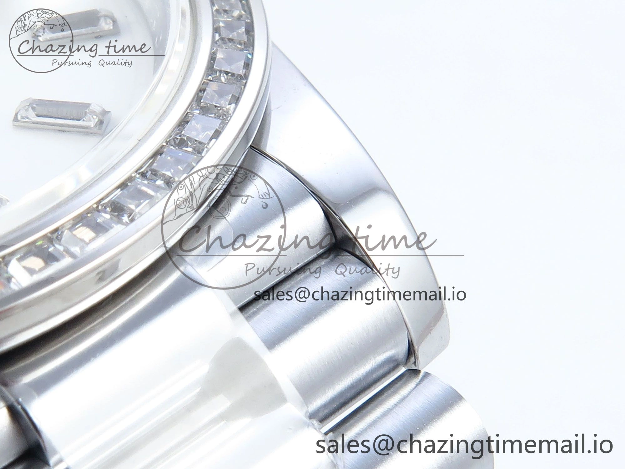 DayDate 40 SS QF 1:1 Best Edition White MOP Dial Diamonds Bezel on President Bracelet A2836 V5 (Gain Weight) SoftTouch 480