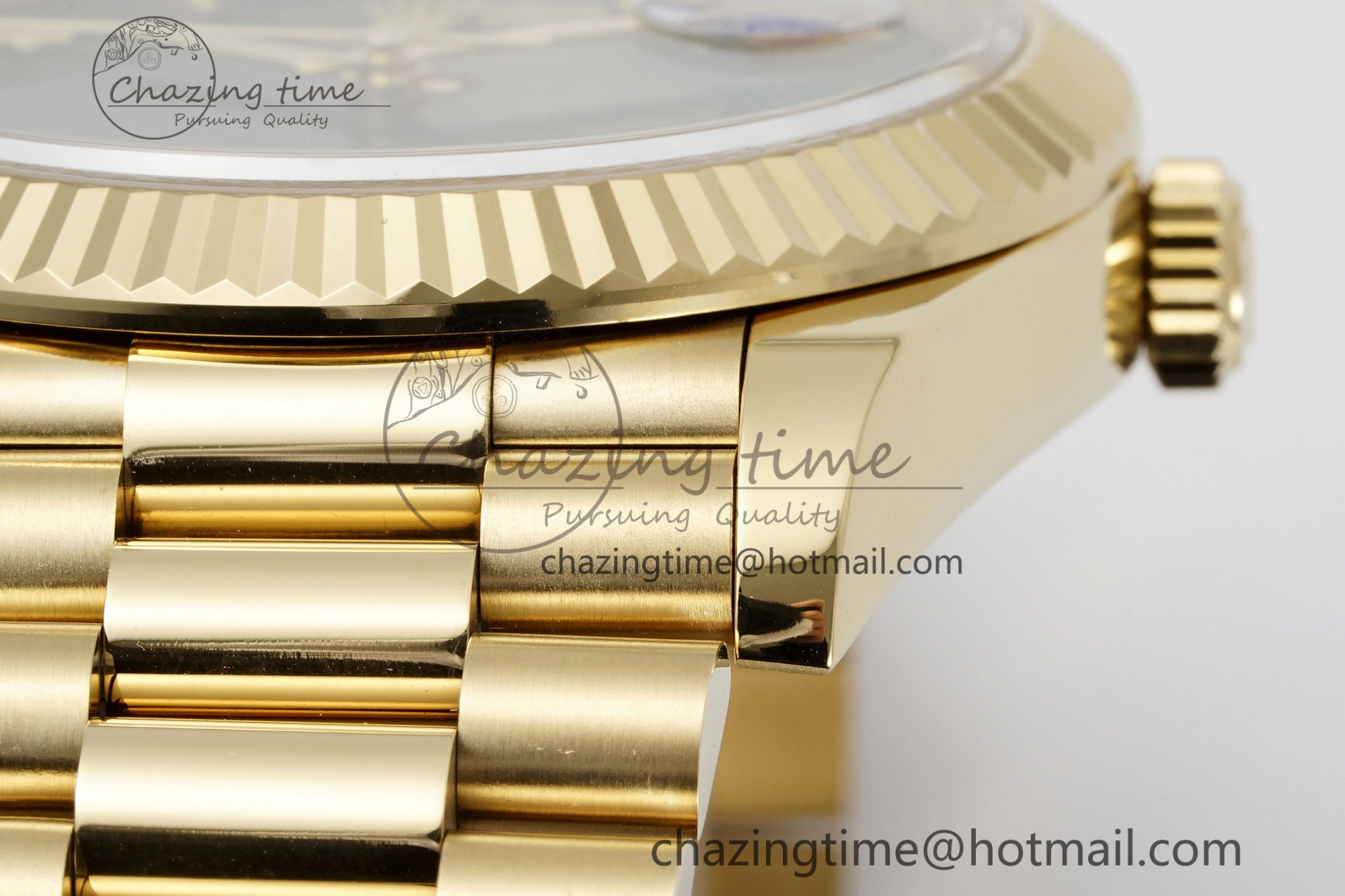 HighQuality DayDate 40 YG JDF Gain Weight 904L Steel Green Dial Roman Markers on President Bracelet A2836 V 1822