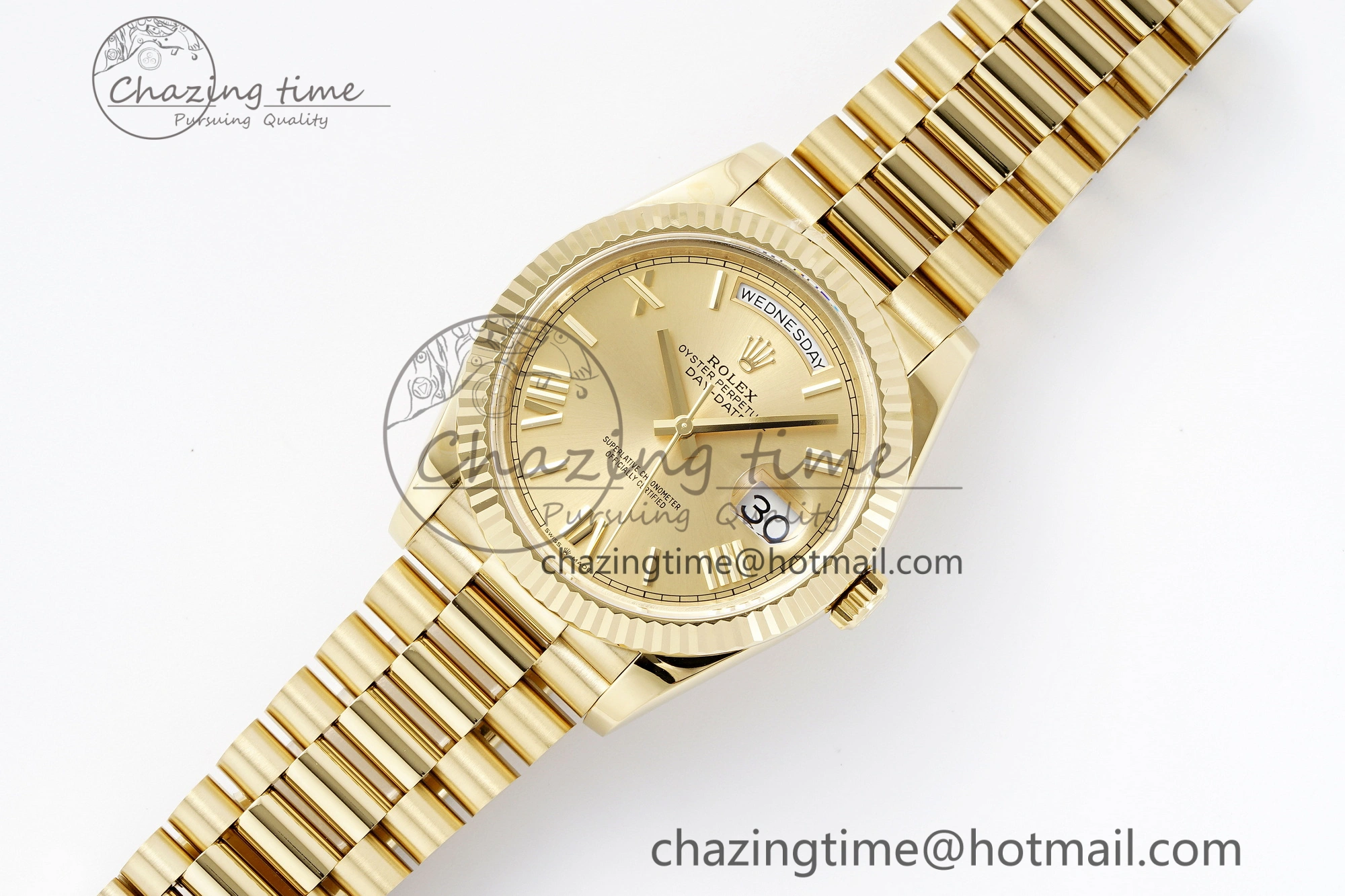 Youthful DayDate 40 YG JDF Gain Weight 904L Steel YG Dial Roman Markers on President Bracelet A2836 V 1821