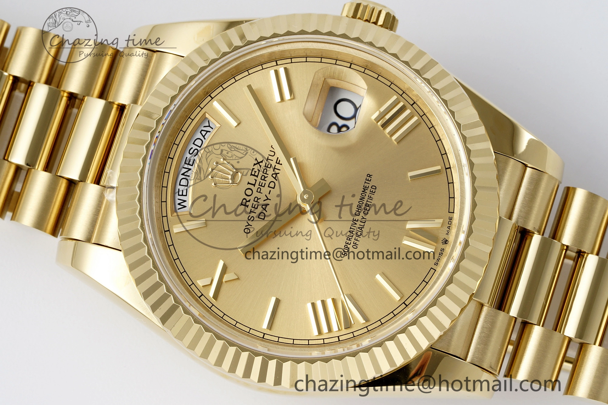Youthful DayDate 40 YG JDF Gain Weight 904L Steel YG Dial Roman Markers on President Bracelet A2836 V 1821