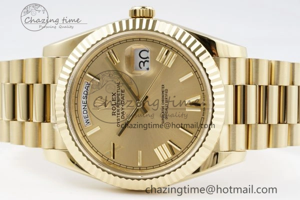 Youthful DayDate 40 YG JDF Gain Weight 904L Steel YG Dial Roman Markers on President Bracelet A2836 V 1821