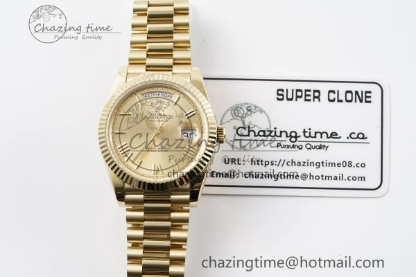Youthful DayDate 40 YG JDF Gain Weight 904L Steel YG Dial Roman Markers on President Bracelet A2836 V 1821