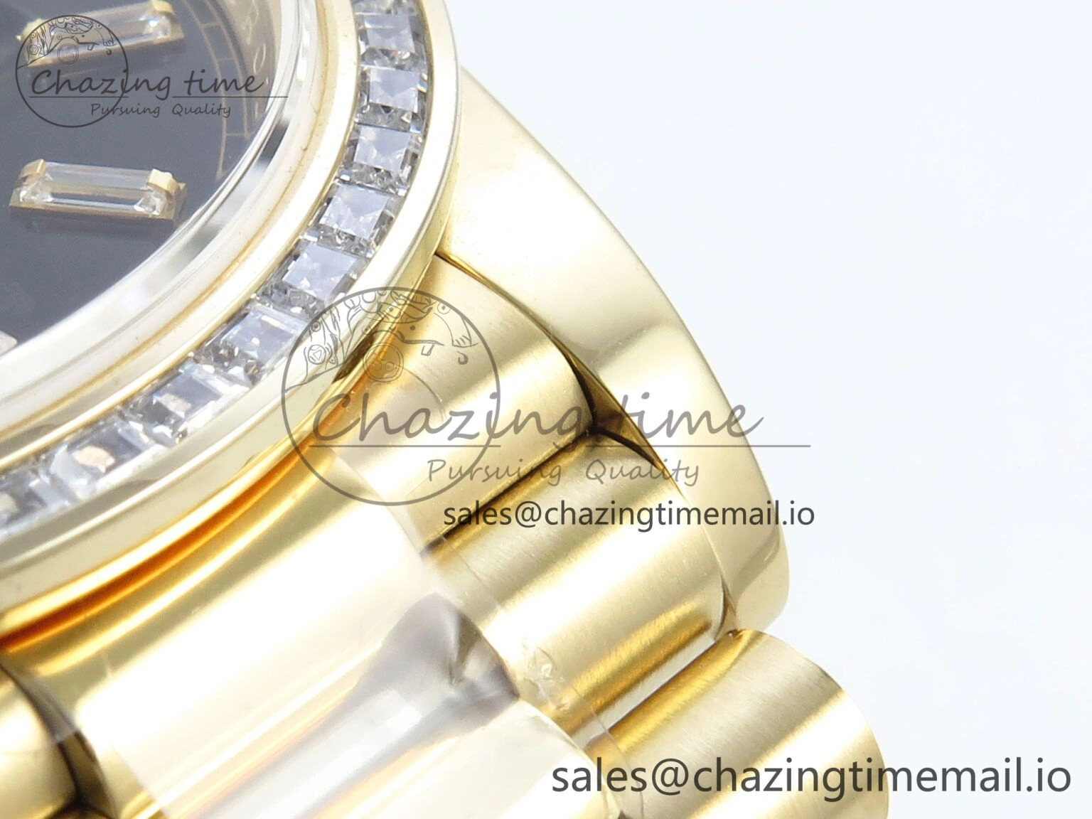 DayDate 40 YG QF 1:1 Best Edition Black Crystal Dial Diamonds Bezel on President Bracelet A2836 V5 (Gain Weight) UrbanChic 487
