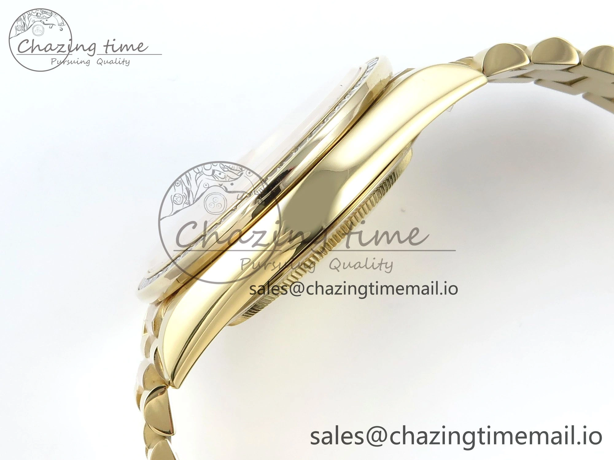 OnTrend DayDate 40 YG QF 1:1 Best Edition Green Roman Dial Diamonds Bezel on President Bracelet A2836 V5 (Gain Weight) 486