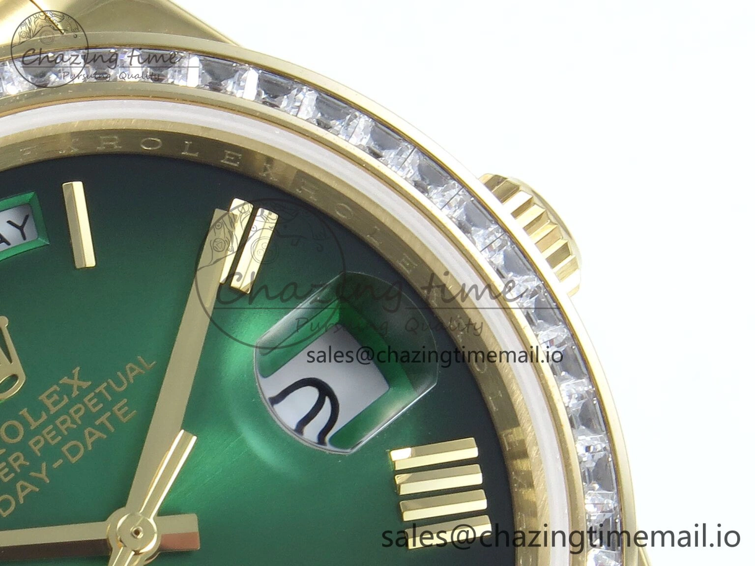 DayDate 40 YG QF 1:1 Best Edition Green Black Dial Diamonds Bezel on President Bracelet A2836 V5 (Gain Weight) Reliable 490