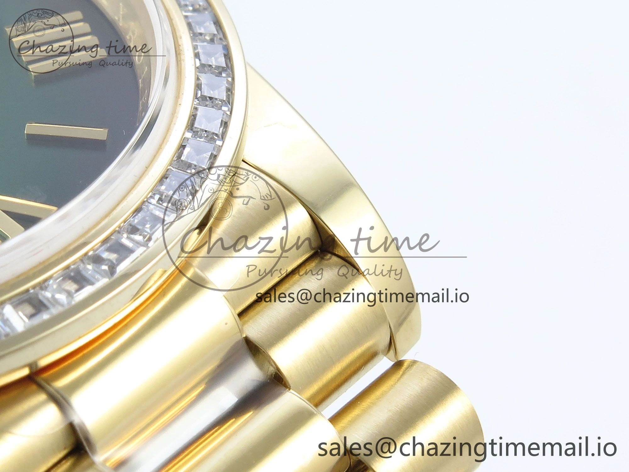 DayDate 40 YG QF 1:1 Best Edition Green Black Dial Diamonds Bezel on President Bracelet A2836 V5 (Gain Weight) Reliable 490
