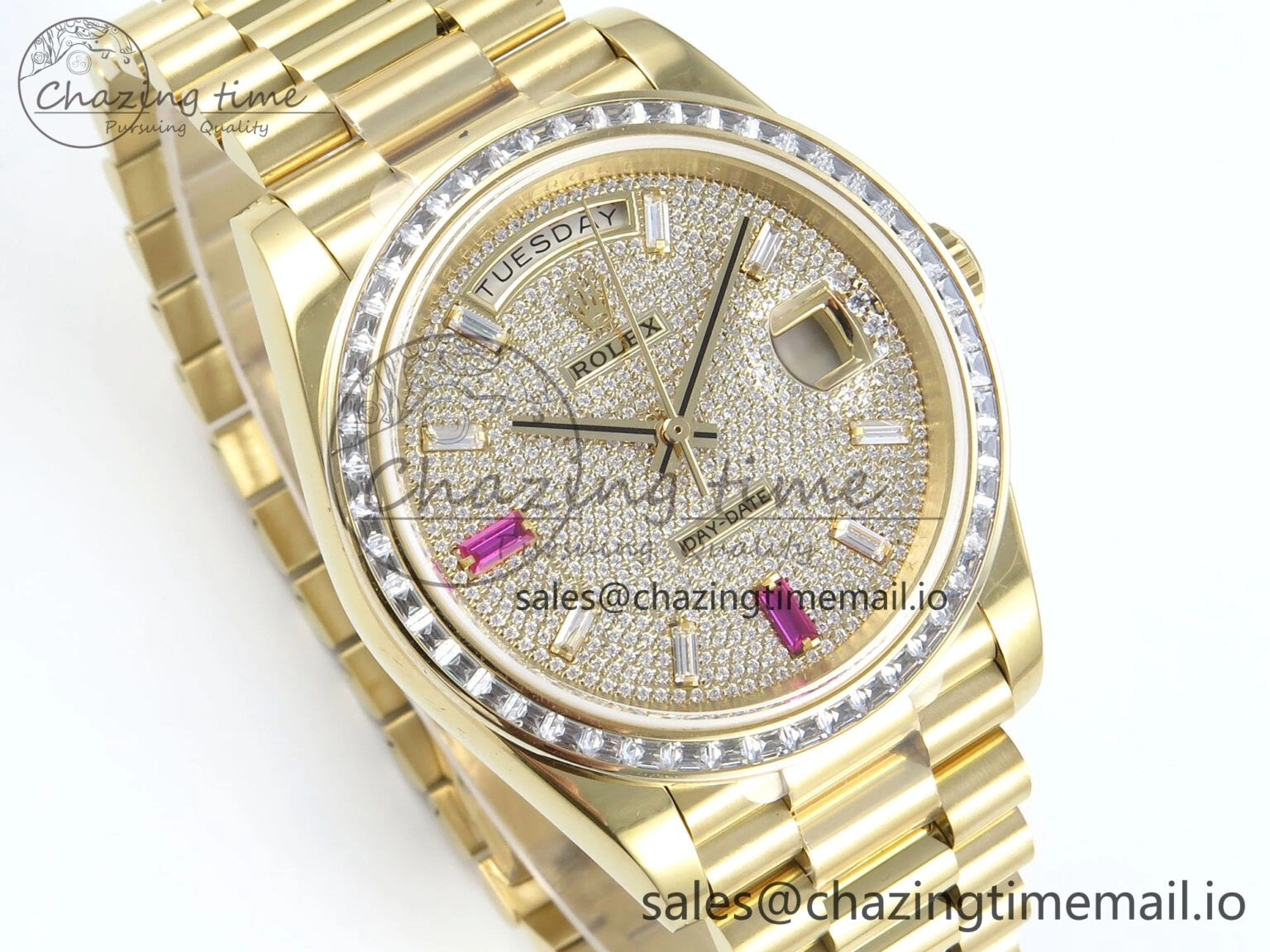 DailyWear DayDate 40 YG QF 1:1 Best Edition Pink Diamonds Dial Diamonds Bezel on President Bracelet A2836 V5 (Gain Weight) 488
