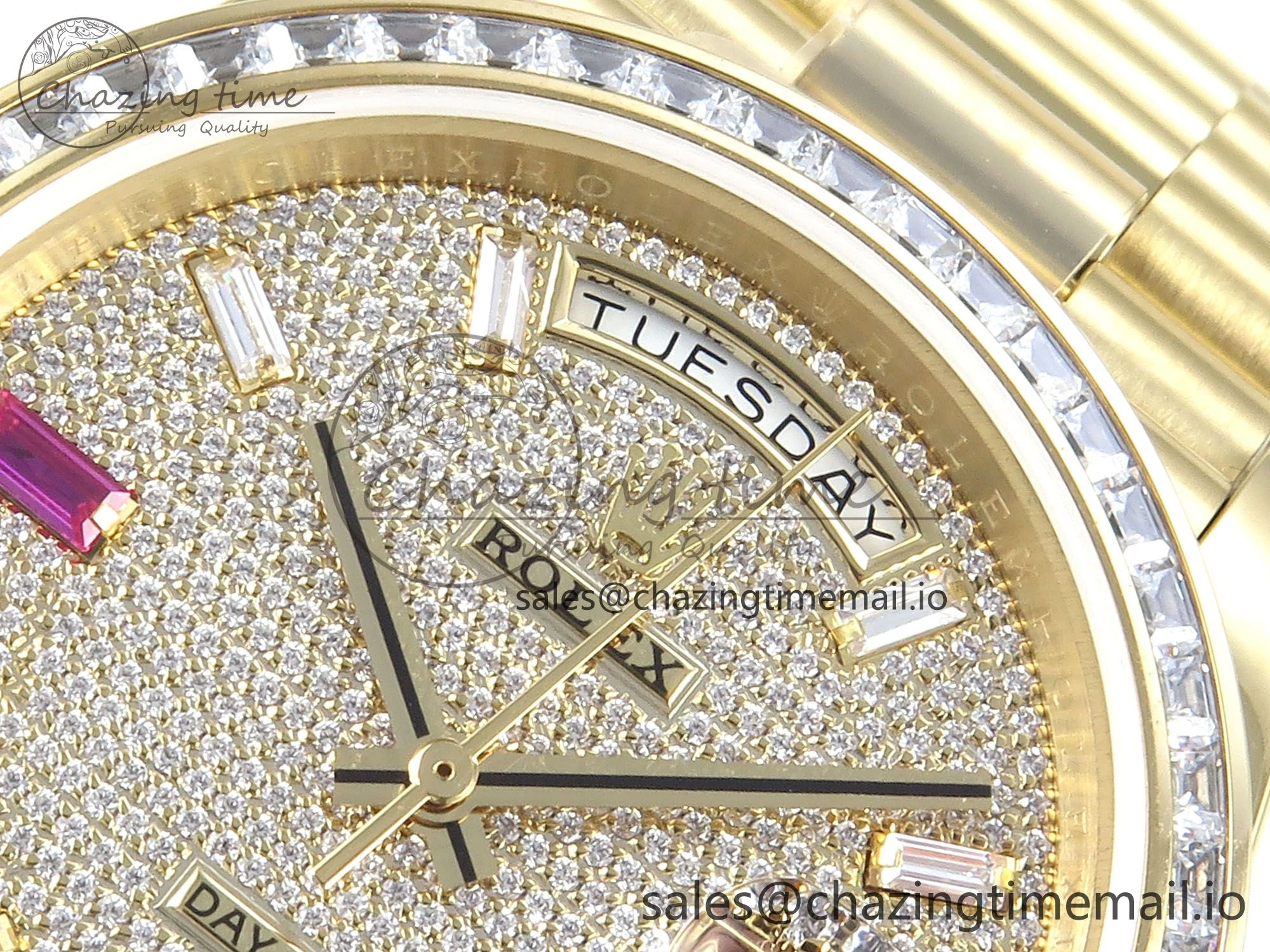 DailyWear DayDate 40 YG QF 1:1 Best Edition Pink Diamonds Dial Diamonds Bezel on President Bracelet A2836 V5 (Gain Weight) 488