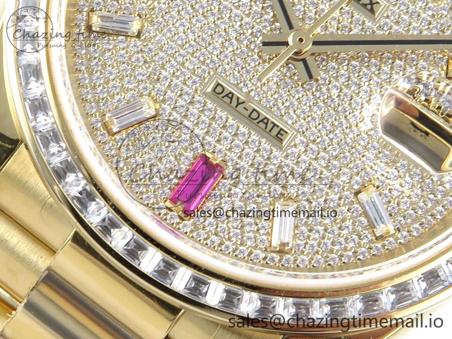 DailyWear DayDate 40 YG QF 1:1 Best Edition Pink Diamonds Dial Diamonds Bezel on President Bracelet A2836 V5 (Gain Weight) 488