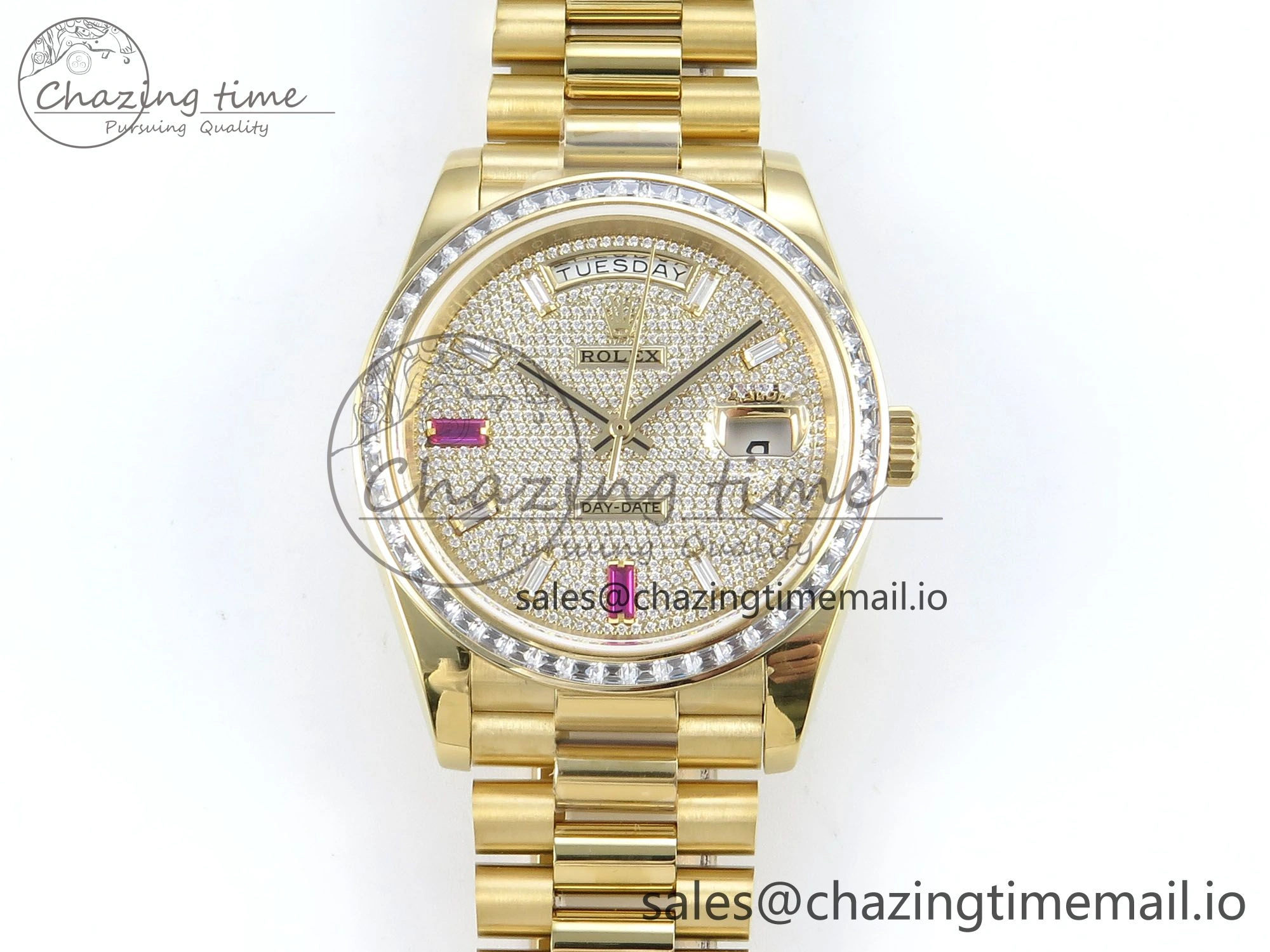 DailyWear DayDate 40 YG QF 1:1 Best Edition Pink Diamonds Dial Diamonds Bezel on President Bracelet A2836 V5 (Gain Weight) 488