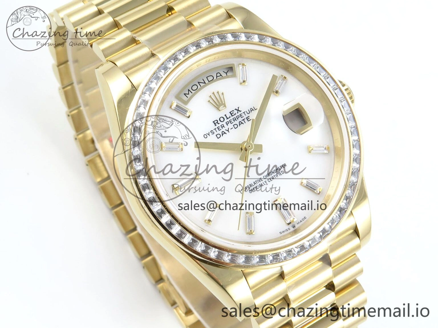 DayDate 40 YG QF 1:1 Best Edition White MOP Dial Diamonds Bezel on President Bracelet A2836 V5 (Gain Weight) Upgraded 483