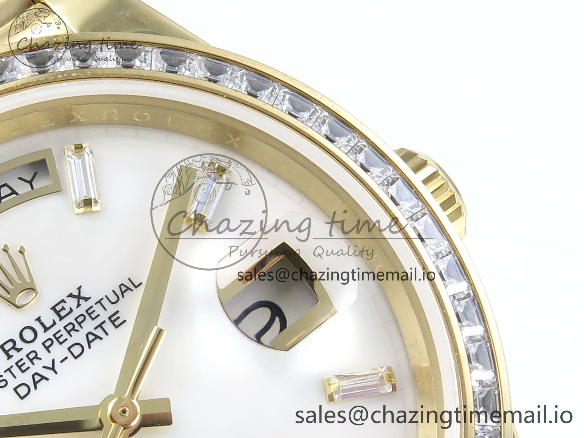 DayDate 40 YG QF 1:1 Best Edition White MOP Dial Diamonds Bezel on President Bracelet A2836 V5 (Gain Weight) Upgraded 483