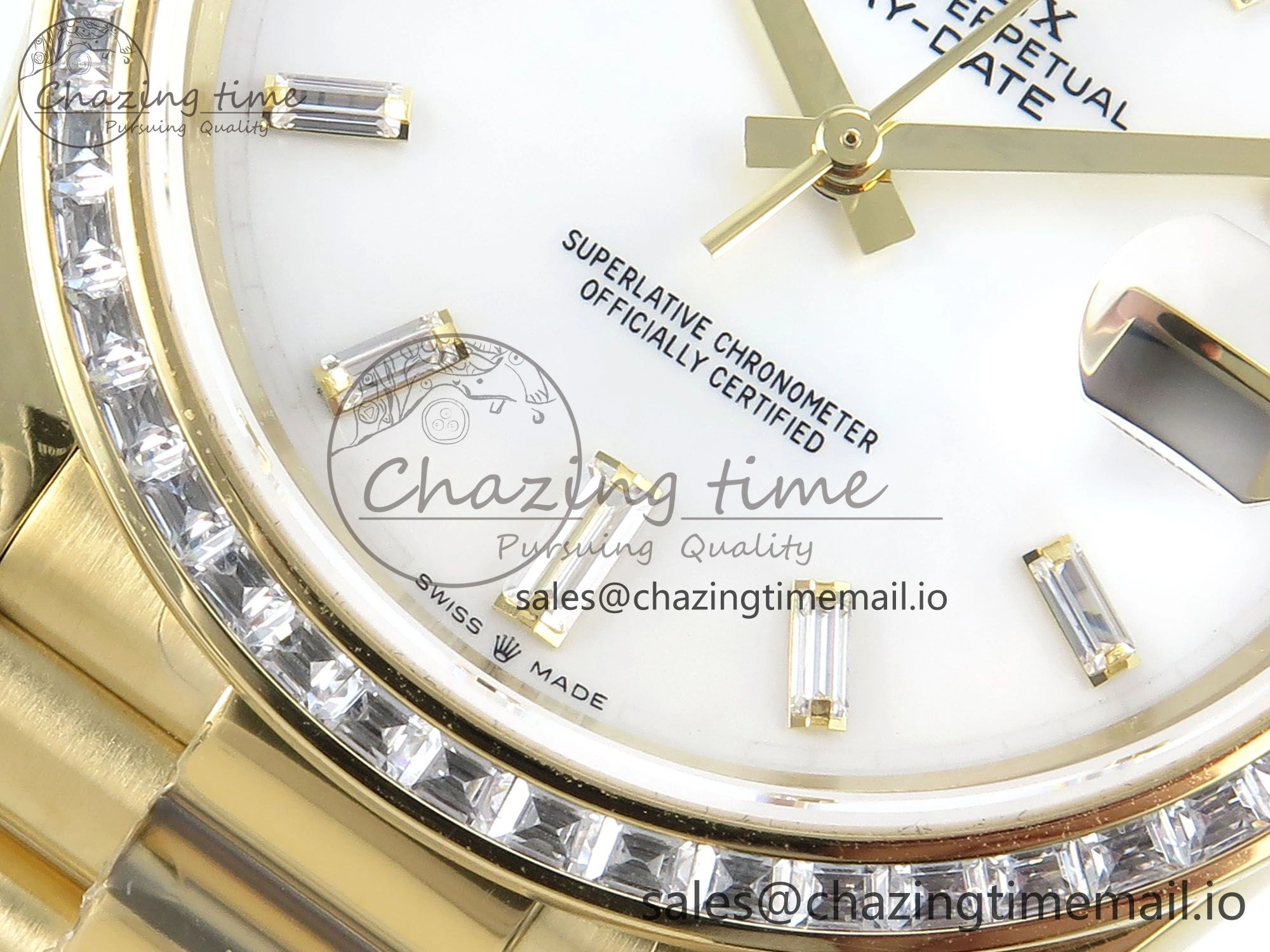 DayDate 40 YG QF 1:1 Best Edition White MOP Dial Diamonds Bezel on President Bracelet A2836 V5 (Gain Weight) Upgraded 483