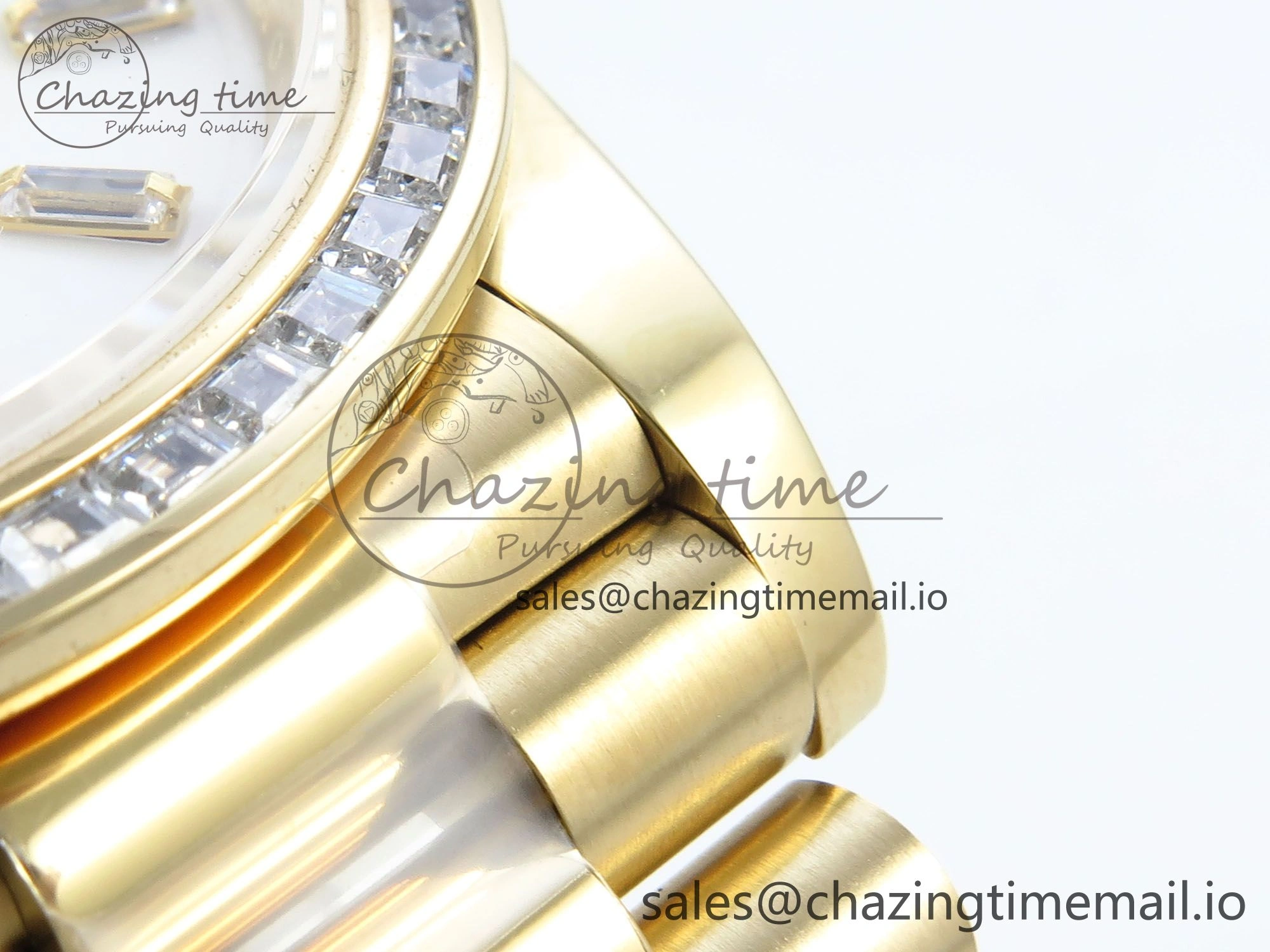 DayDate 40 YG QF 1:1 Best Edition White MOP Dial Diamonds Bezel on President Bracelet A2836 V5 (Gain Weight) Upgraded 483