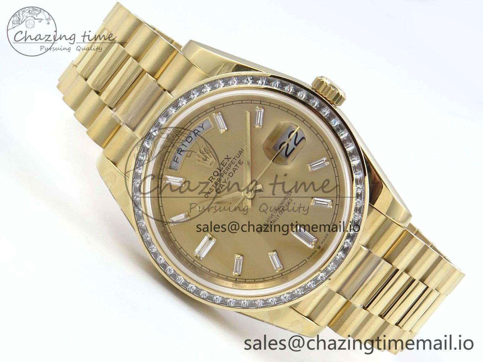 WellDesigned DayDate 40 YG QF 1:1 Best Edition YG Crystal Dial Diamonds Bezel on President Bracelet A2836 V5 (Gain Weight) 484