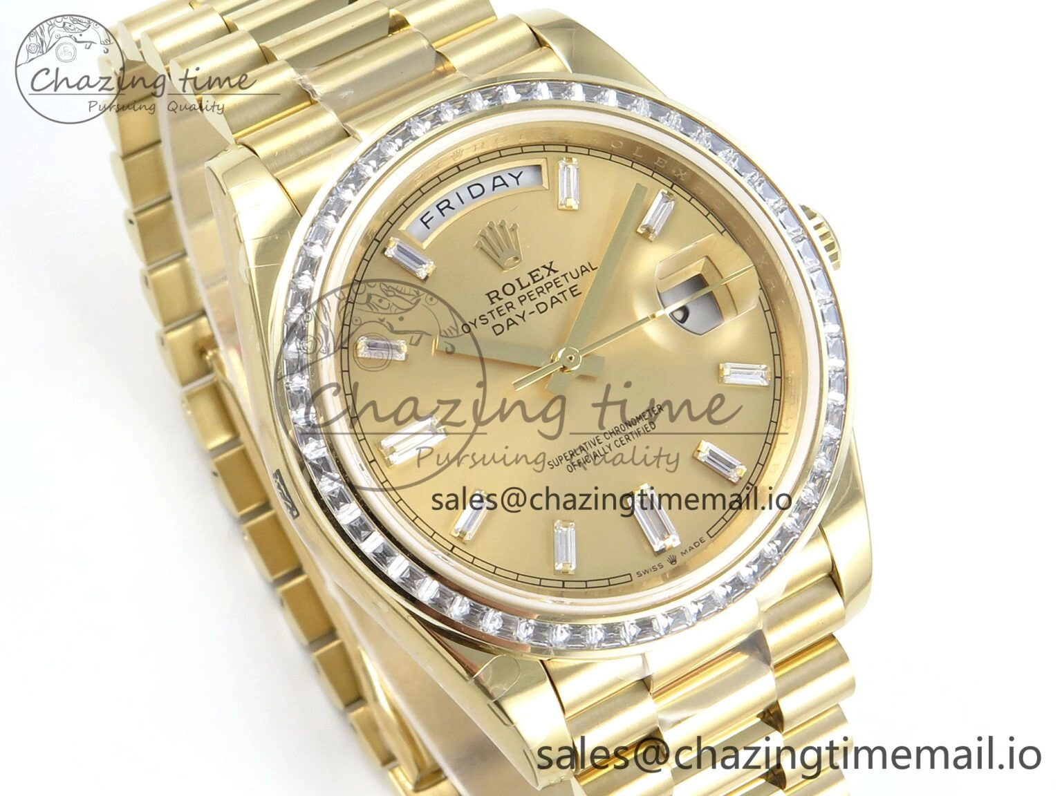 WellDesigned DayDate 40 YG QF 1:1 Best Edition YG Crystal Dial Diamonds Bezel on President Bracelet A2836 V5 (Gain Weight) 484