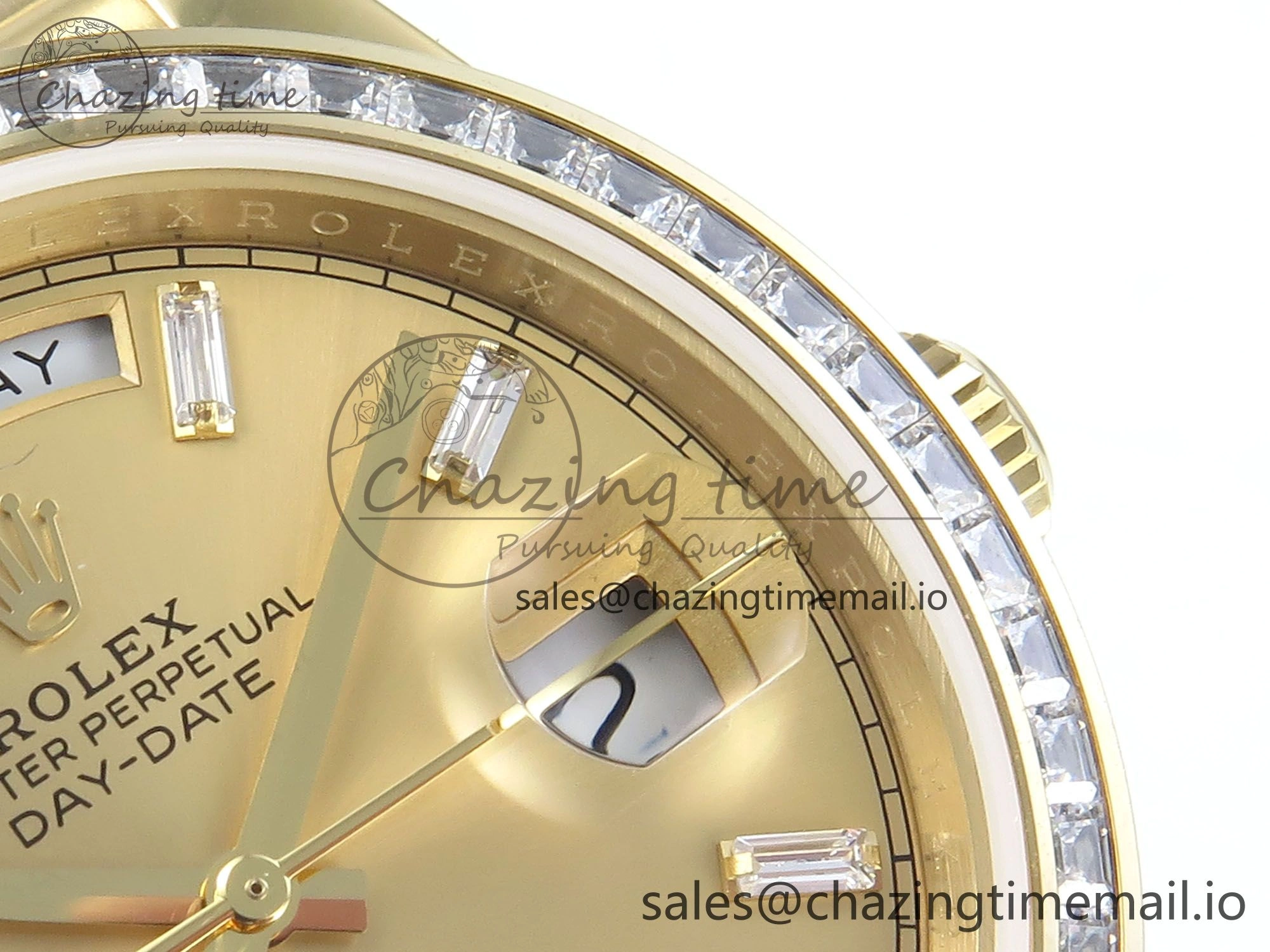 WellDesigned DayDate 40 YG QF 1:1 Best Edition YG Crystal Dial Diamonds Bezel on President Bracelet A2836 V5 (Gain Weight) 484