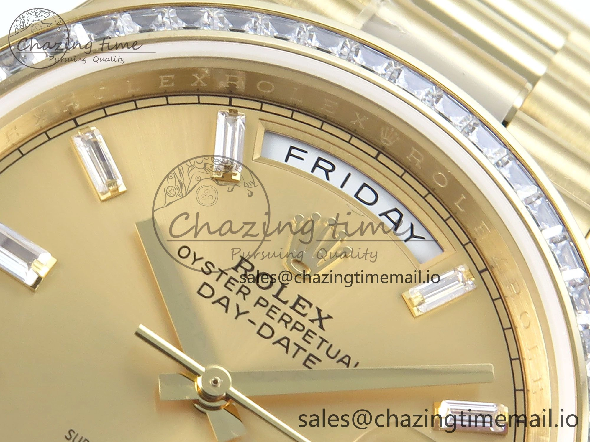WellDesigned DayDate 40 YG QF 1:1 Best Edition YG Crystal Dial Diamonds Bezel on President Bracelet A2836 V5 (Gain Weight) 484