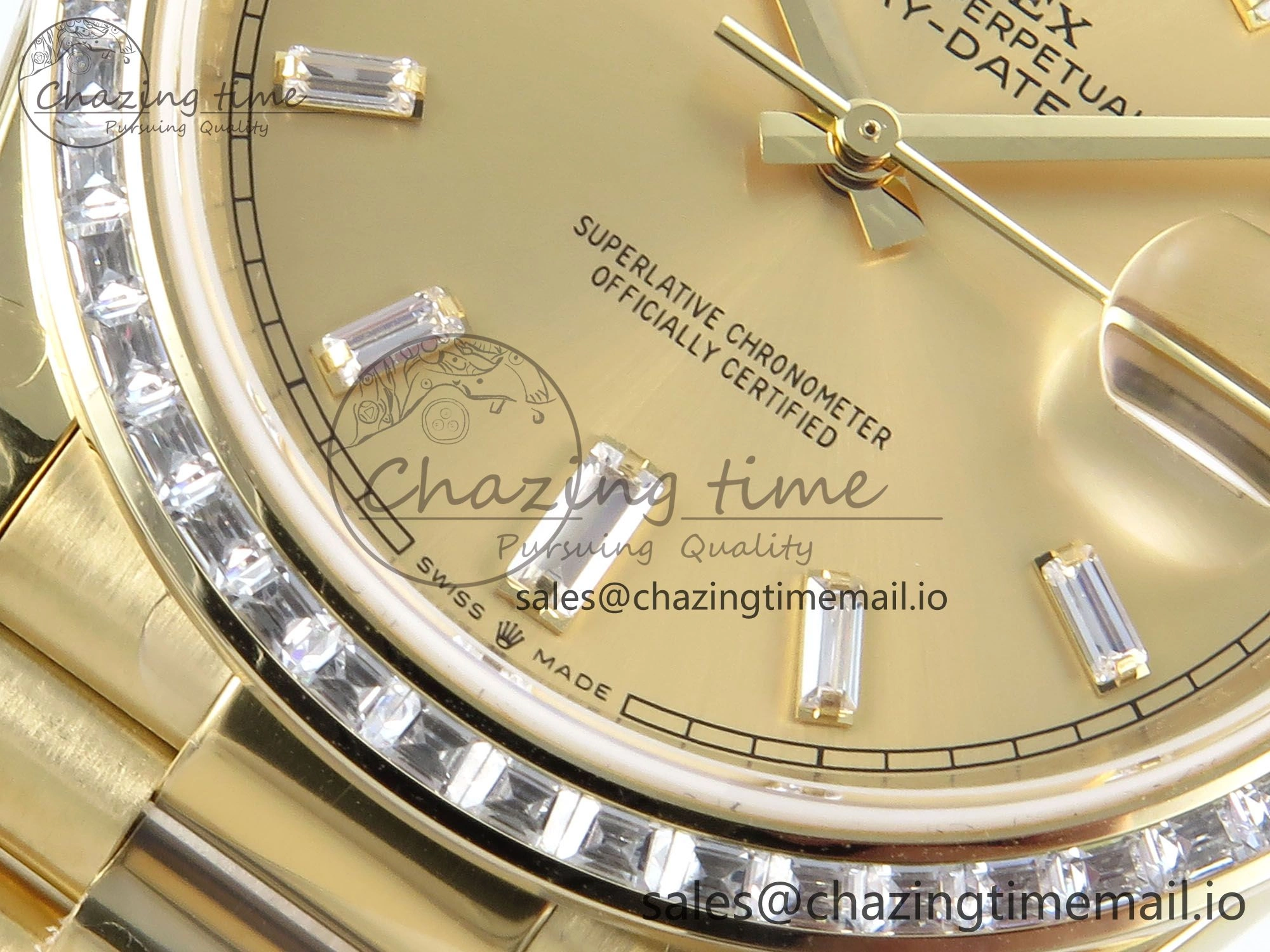 WellDesigned DayDate 40 YG QF 1:1 Best Edition YG Crystal Dial Diamonds Bezel on President Bracelet A2836 V5 (Gain Weight) 484
