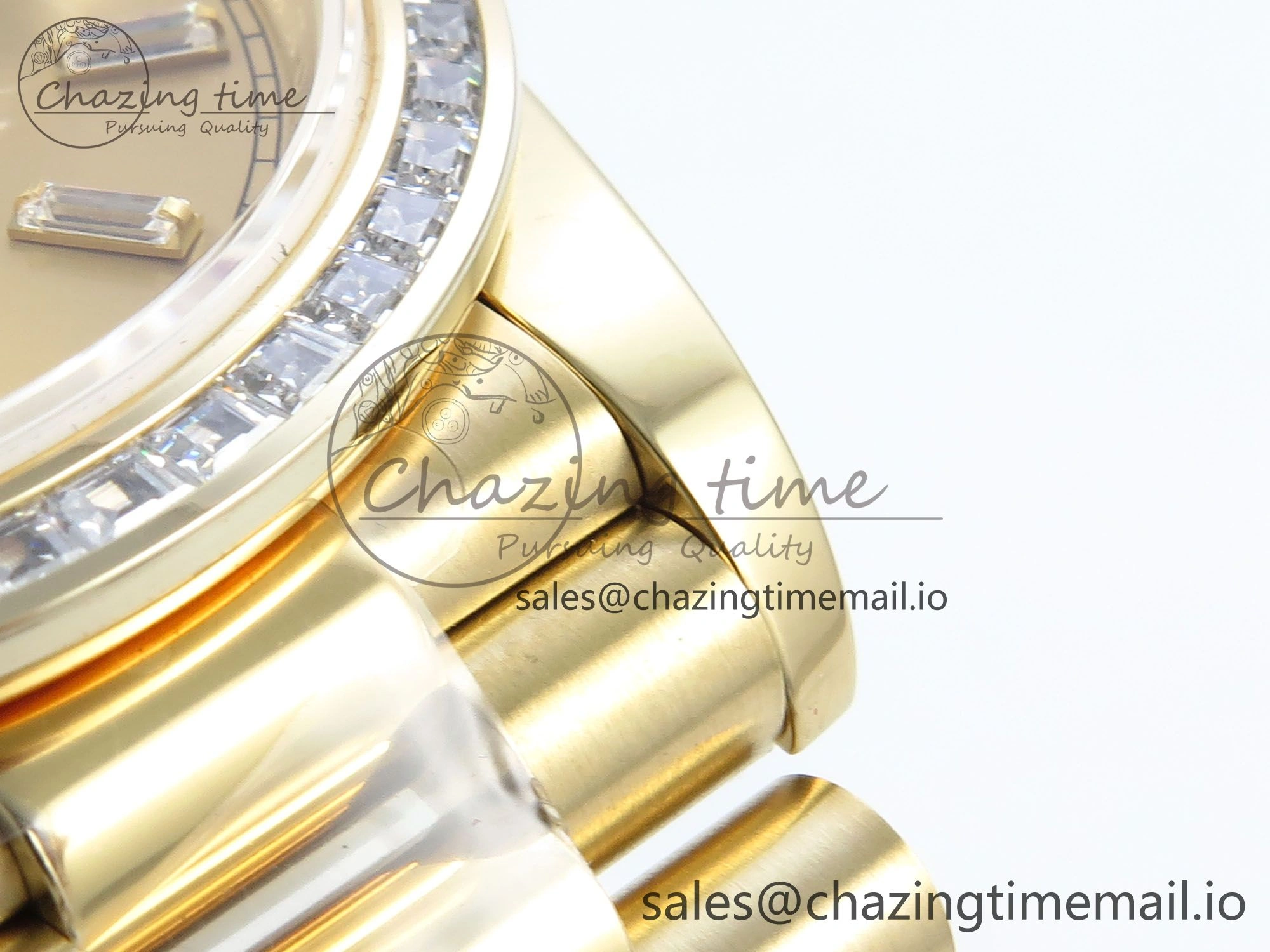 WellDesigned DayDate 40 YG QF 1:1 Best Edition YG Crystal Dial Diamonds Bezel on President Bracelet A2836 V5 (Gain Weight) 484