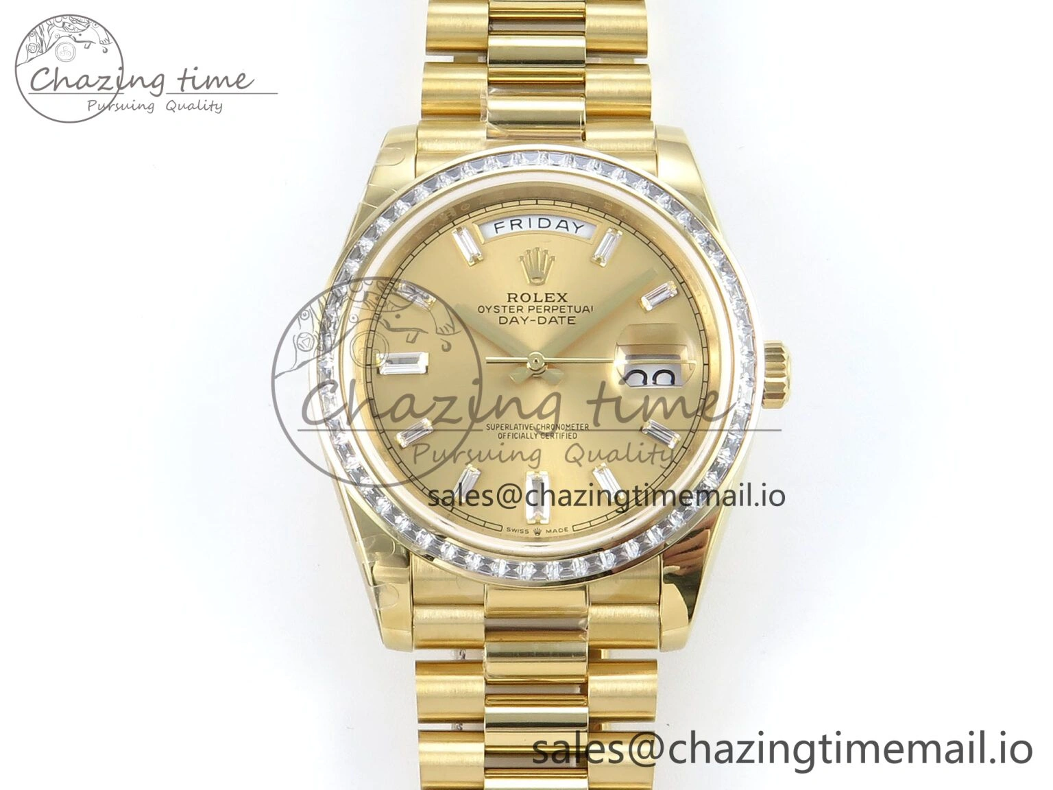 WellDesigned DayDate 40 YG QF 1:1 Best Edition YG Crystal Dial Diamonds Bezel on President Bracelet A2836 V5 (Gain Weight) 484