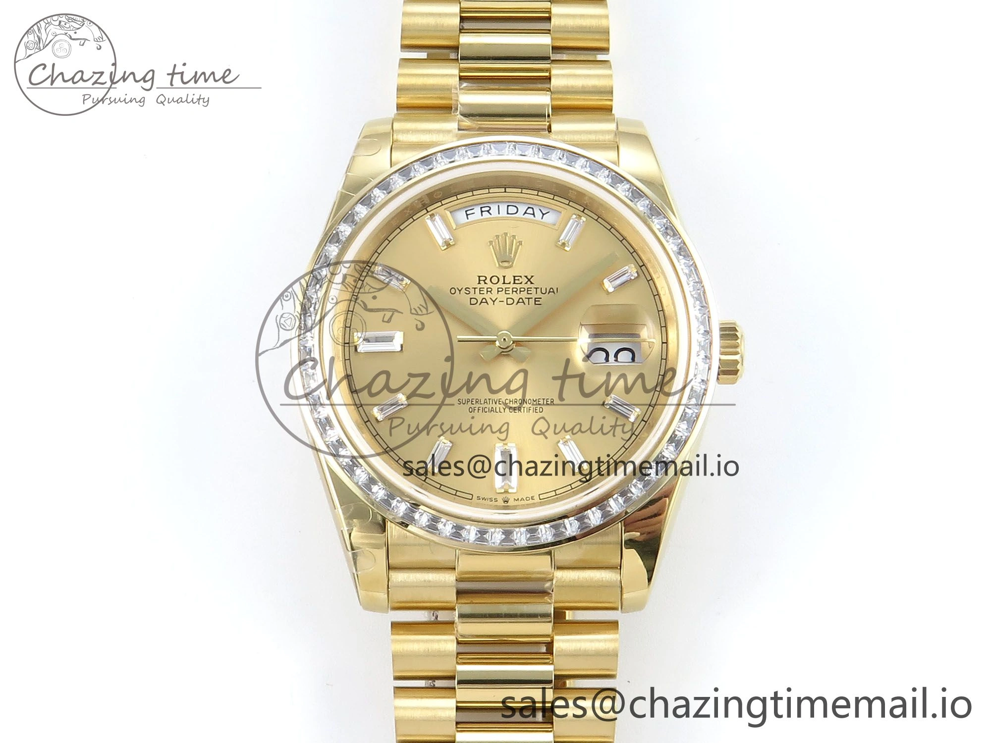 WellDesigned DayDate 40 YG QF 1:1 Best Edition YG Crystal Dial Diamonds Bezel on President Bracelet A2836 V5 (Gain Weight) 484