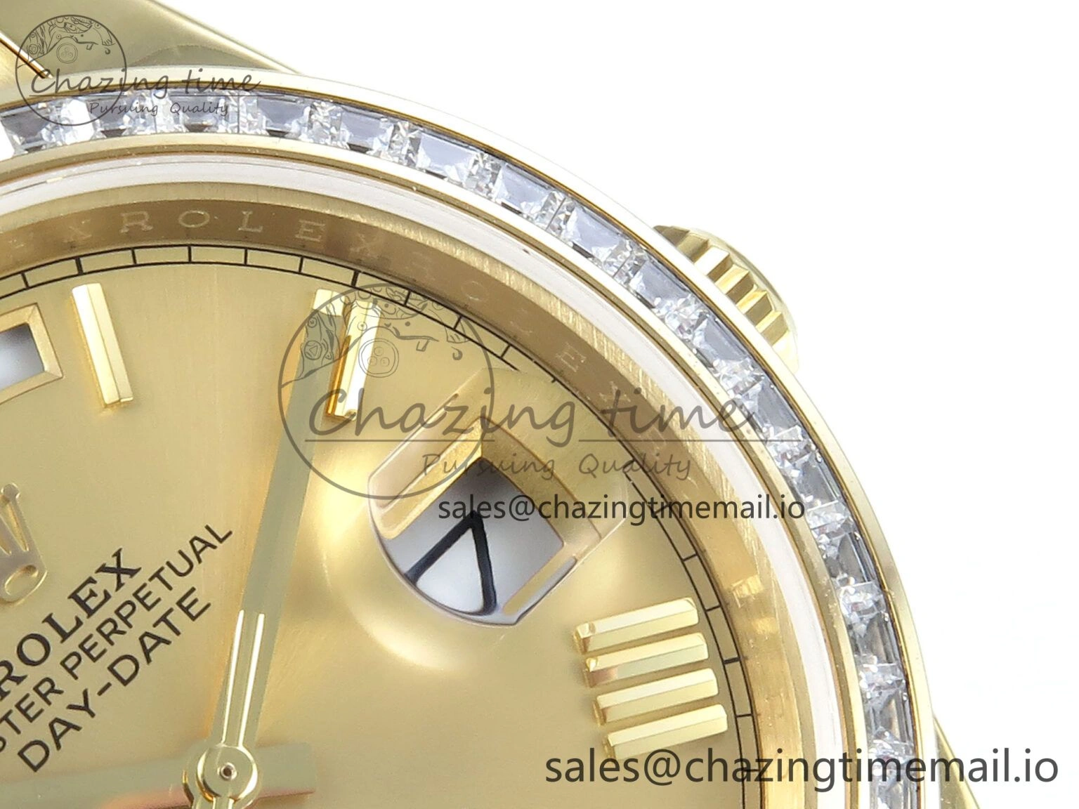 Casual DayDate 40 YG QF 1:1 Best Edition YG Roman Dial Diamonds Bezel on President Bracelet A2836 V5 (Gain Weight) 489