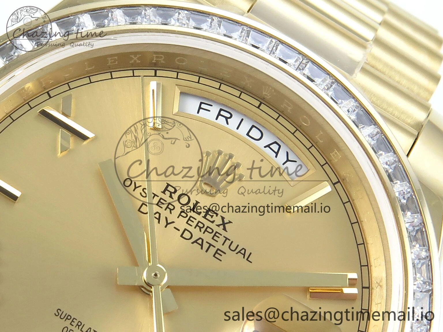 Casual DayDate 40 YG QF 1:1 Best Edition YG Roman Dial Diamonds Bezel on President Bracelet A2836 V5 (Gain Weight) 489