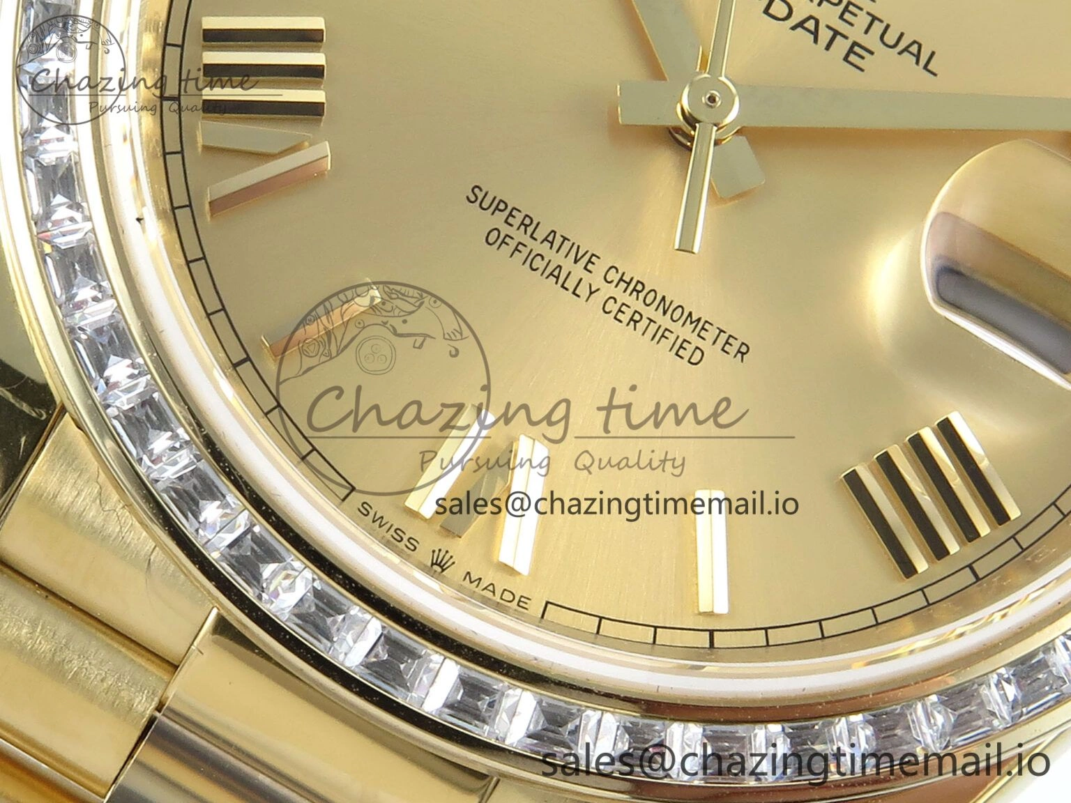 Casual DayDate 40 YG QF 1:1 Best Edition YG Roman Dial Diamonds Bezel on President Bracelet A2836 V5 (Gain Weight) 489
