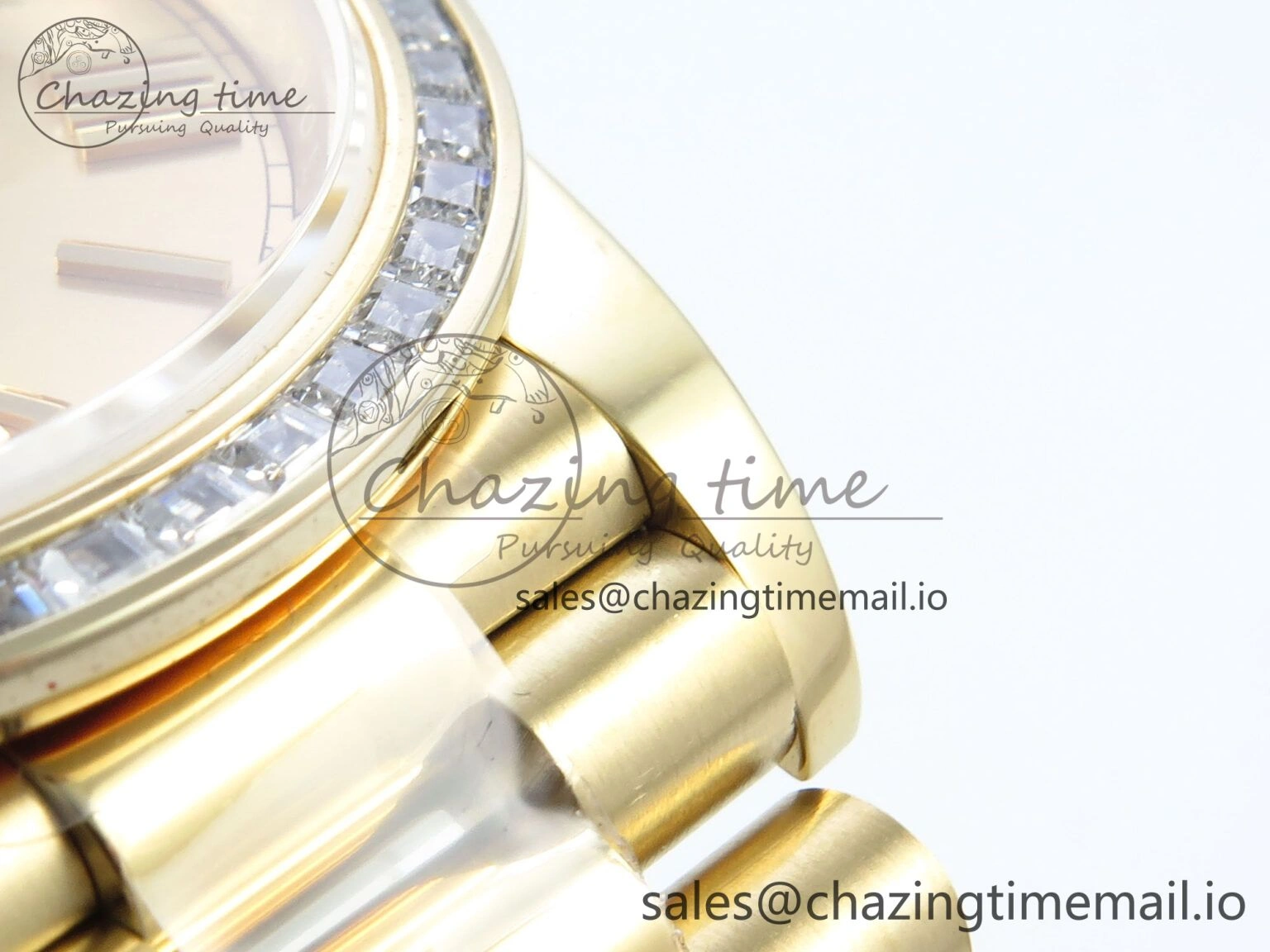 Casual DayDate 40 YG QF 1:1 Best Edition YG Roman Dial Diamonds Bezel on President Bracelet A2836 V5 (Gain Weight) 489
