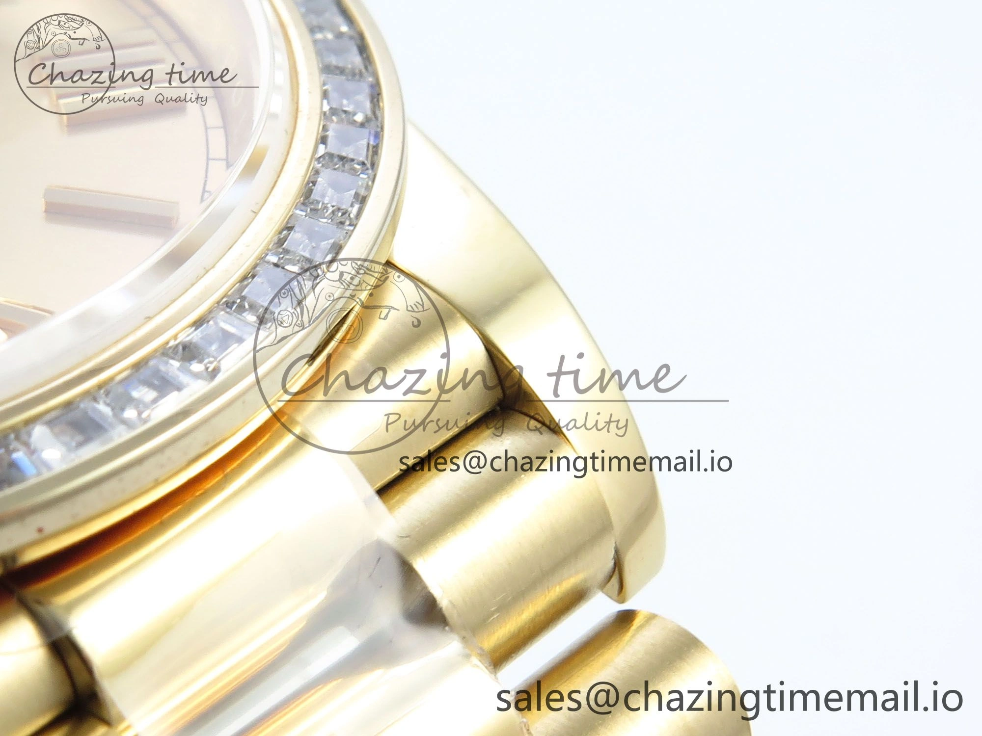Casual DayDate 40 YG QF 1:1 Best Edition YG Roman Dial Diamonds Bezel on President Bracelet A2836 V5 (Gain Weight) 489