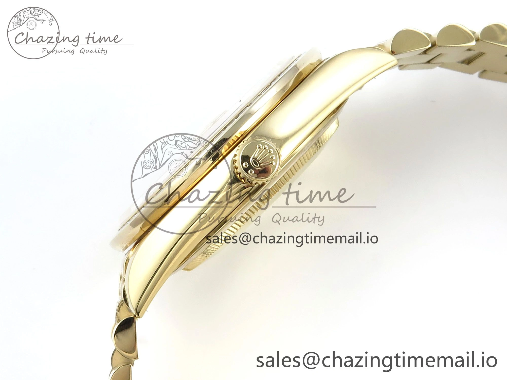 Casual DayDate 40 YG QF 1:1 Best Edition YG Roman Dial Diamonds Bezel on President Bracelet A2836 V5 (Gain Weight) 489