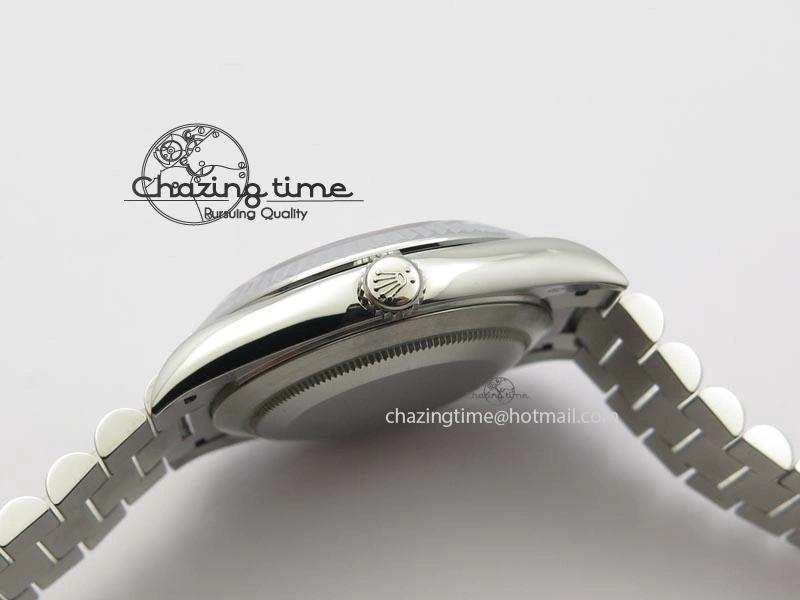 TechFriendly DayDate 40mm BP-Maker 228206 SS Blue Roman Dial (Fluted Bezel) On SS Bracelet ETA 3907