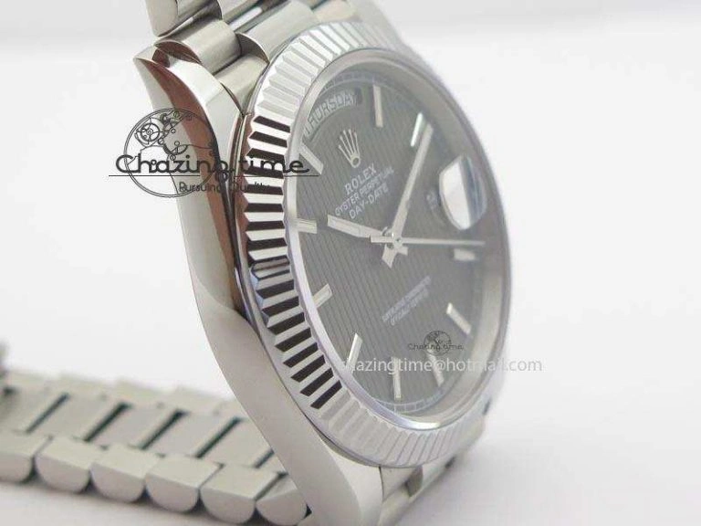 WaterResistant DayDate 40mm BP-Maker 228206 SS Gray Stick Dial (Fluted Bezel) On SS Bracelet ETA 3911