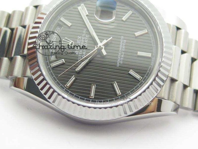 WaterResistant DayDate 40mm BP-Maker 228206 SS Gray Stick Dial (Fluted Bezel) On SS Bracelet ETA 3911