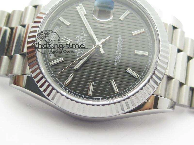 WaterResistant DayDate 40mm BP-Maker 228206 SS Gray Stick Dial (Fluted Bezel) On SS Bracelet ETA 3911
